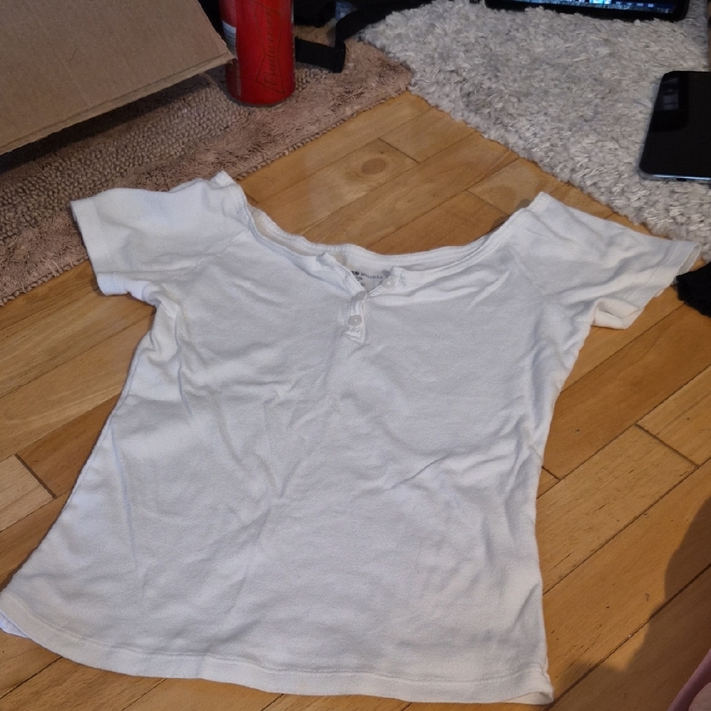 Brandy Melville White Buttoned Short Sleeve Top